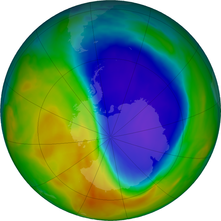 Antarctic ozone map for 18 October 2016